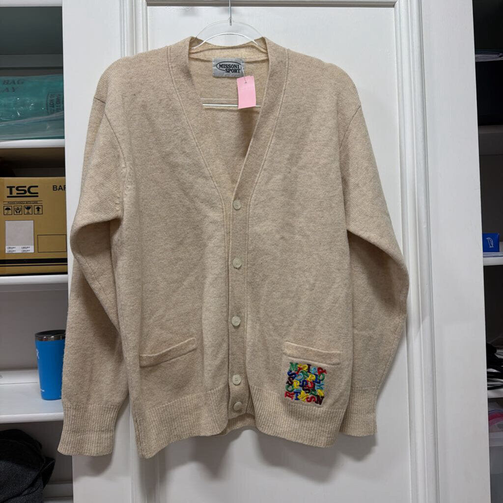 Vintage Beige Knit Cardigan Sweater