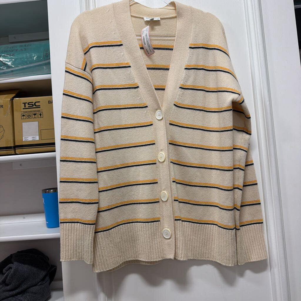 Beige Yellow Wool/Cashmere Striped Cardigan