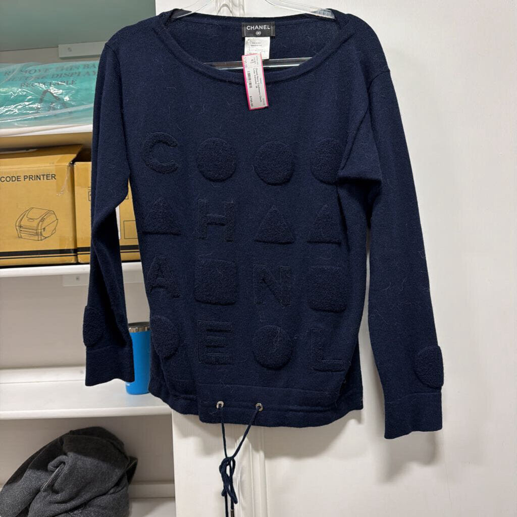Navy Cashmere Cinch Logo Sweater