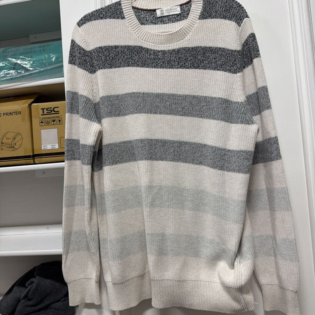 Cream/Grey Striped Knit Sweater