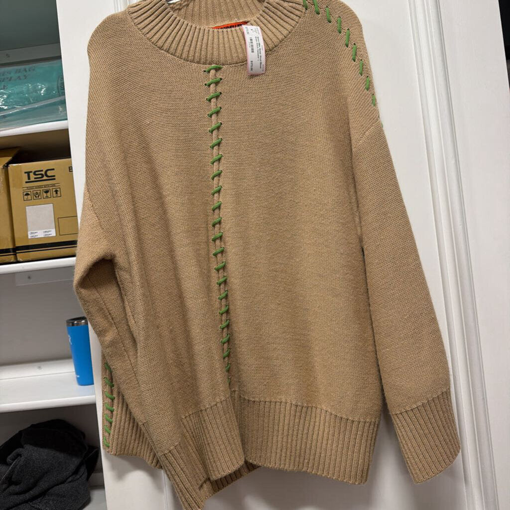 Beige Wool Blend Green Stitch Sweater