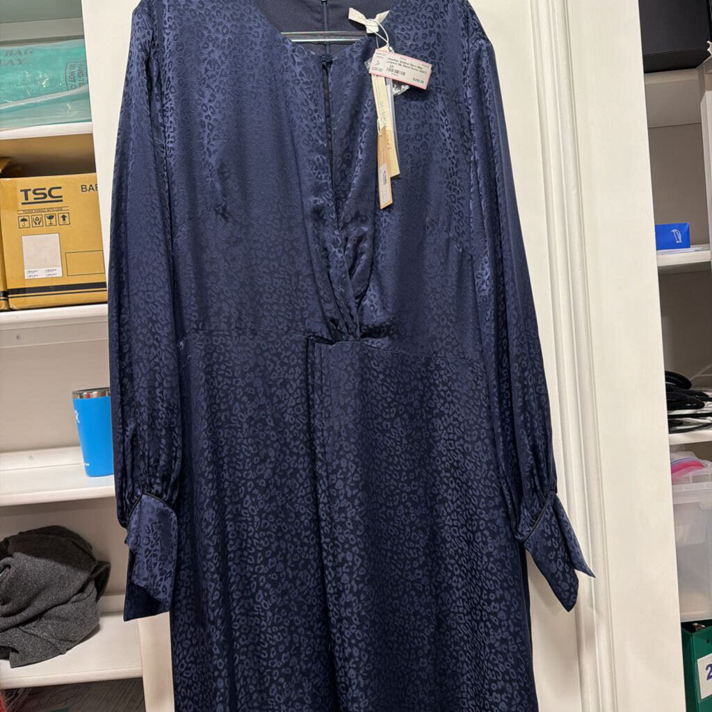 Navy Blue Leopard Silk Blend Dress (NWT)