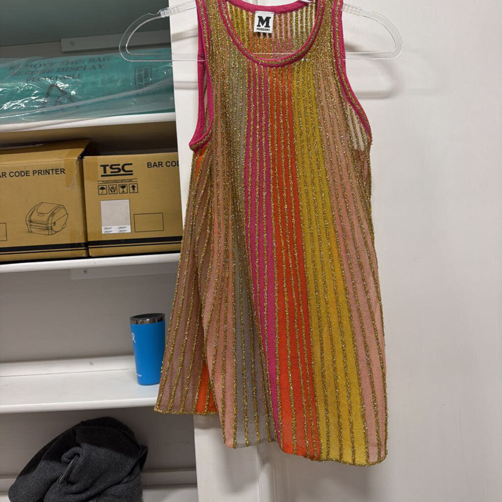 Pink/Gold Cotton Poly Sleeveless Top