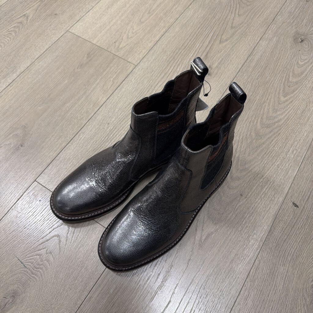 Metallic Ankle Leather Boot
