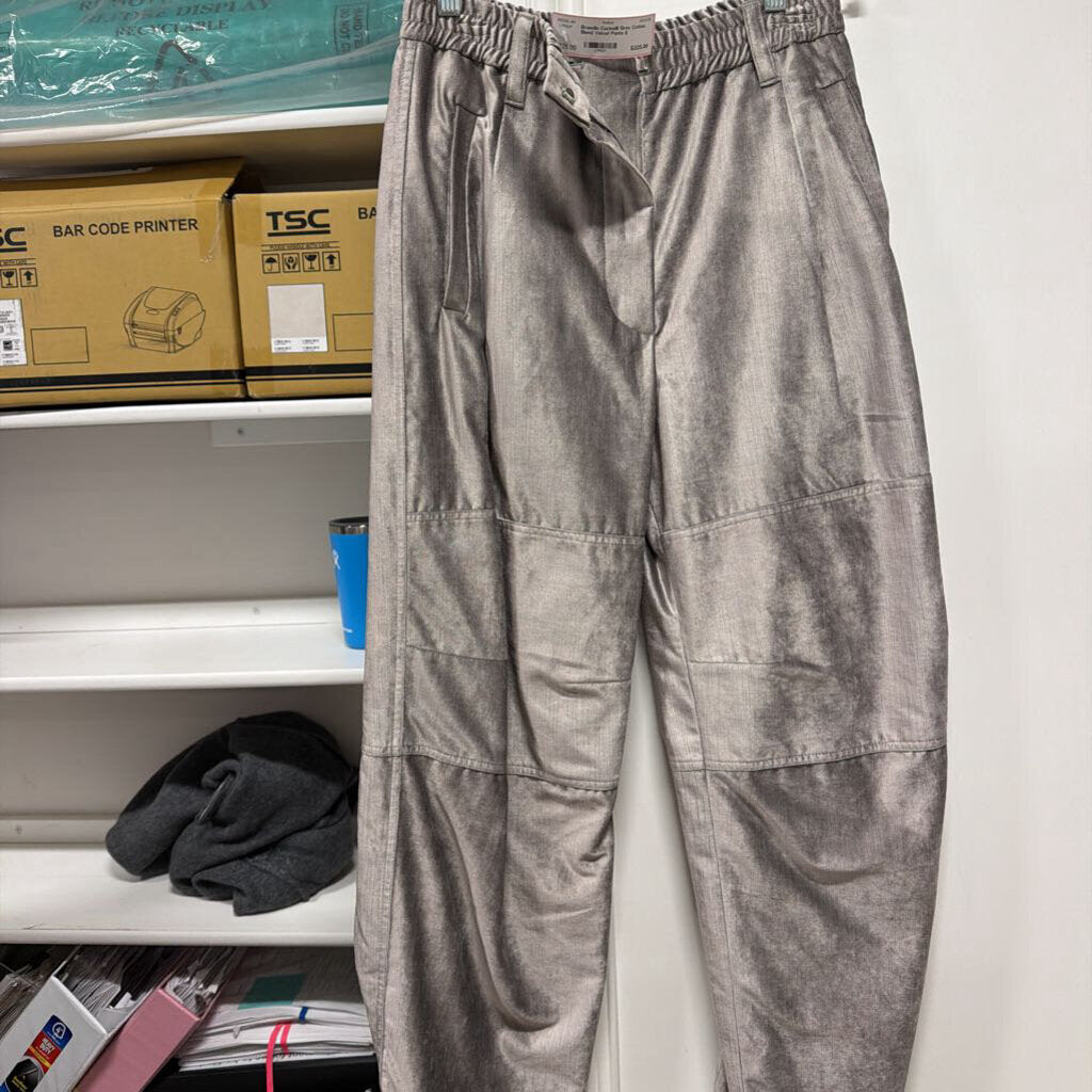 Grey Cotton Blend Velvet Pants