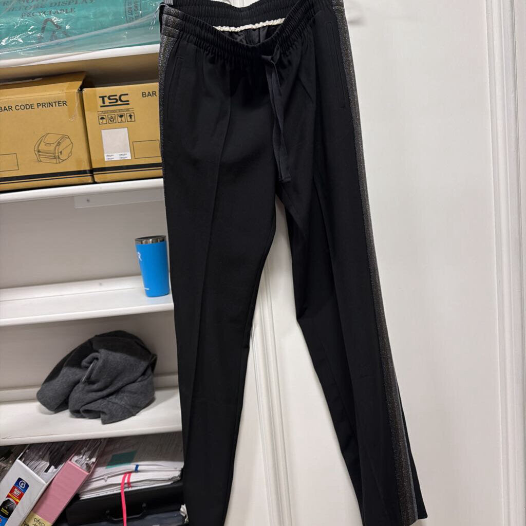 Black Acetate Metallic Side Stripe Pants