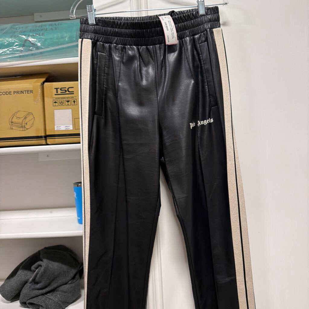 Black Viscose Blend Faux Leather Pants