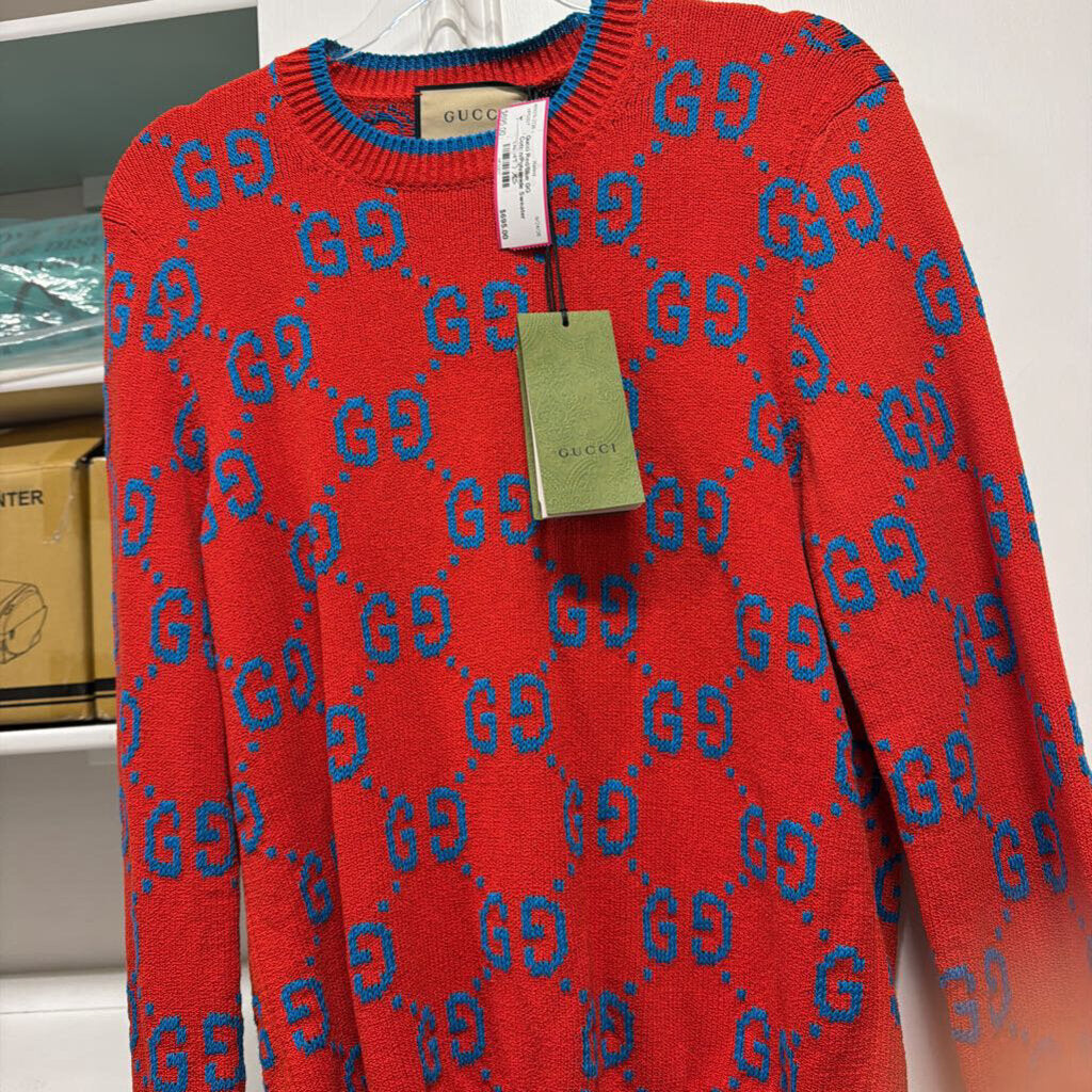 Red/Blue GG Cotton/Polyamide Sweater (NWT)