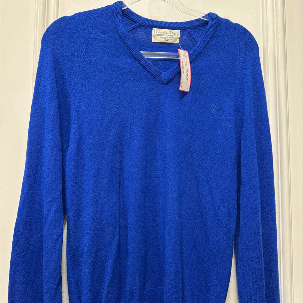 1980s Blue Acrylic V Neck Sweater
