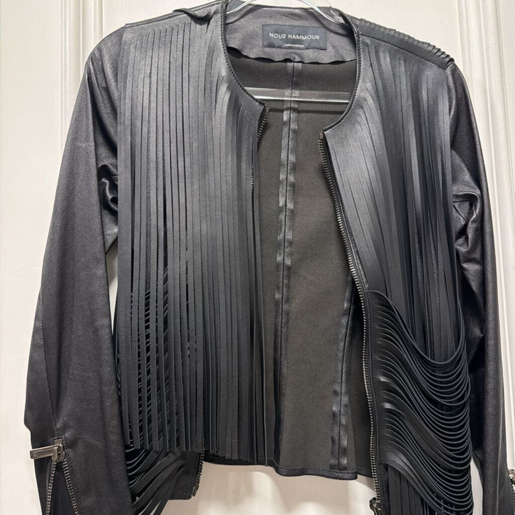 Black Lambskin Fringe Jacket (R.2995)