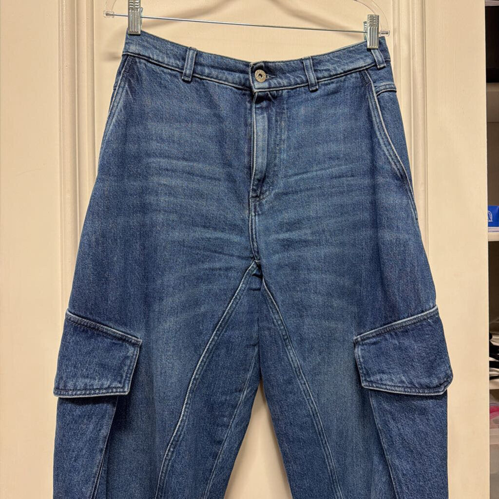 Medium Wash Barrel Cargo Jeans
