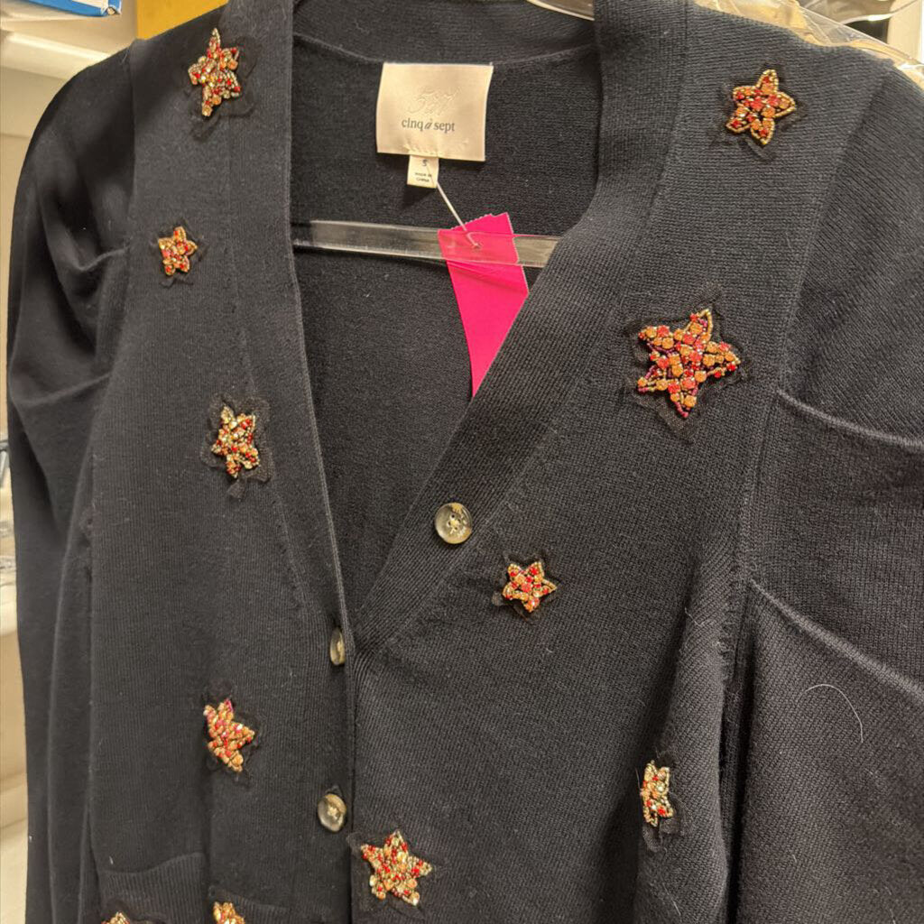 Black Cotton/Poly Embellished Cardigan