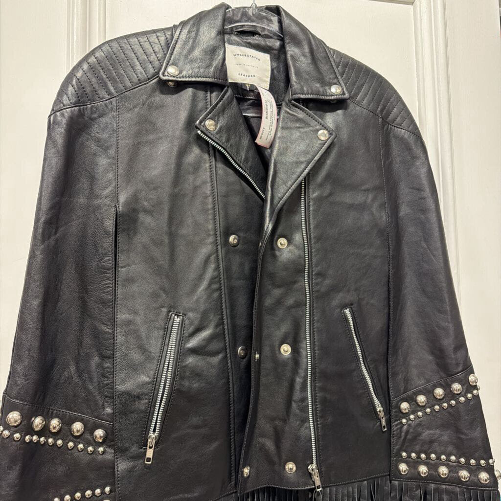 Black Leather Studded Fringe Poncho