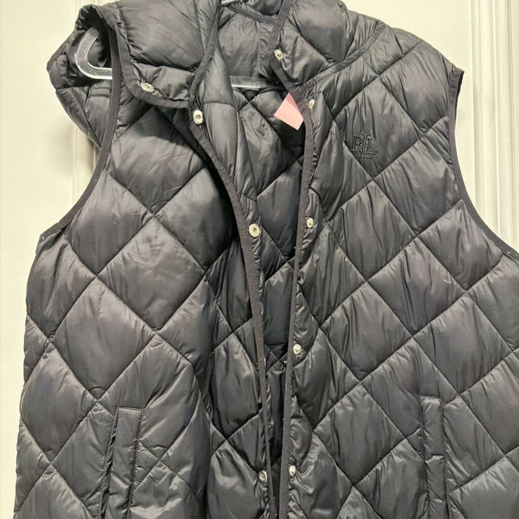 Black Nylong Quilted Long Vest