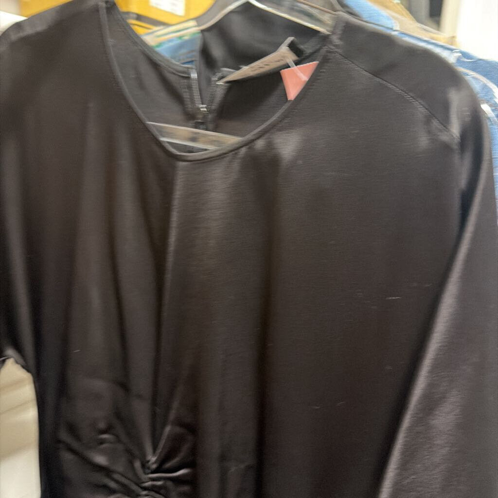 Black Viscose Ruched Satin Midi Dress
