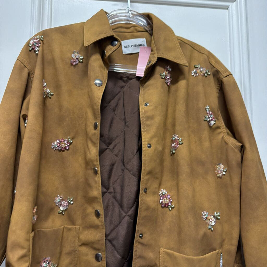 Brown Faux Suede Embellished Jacket