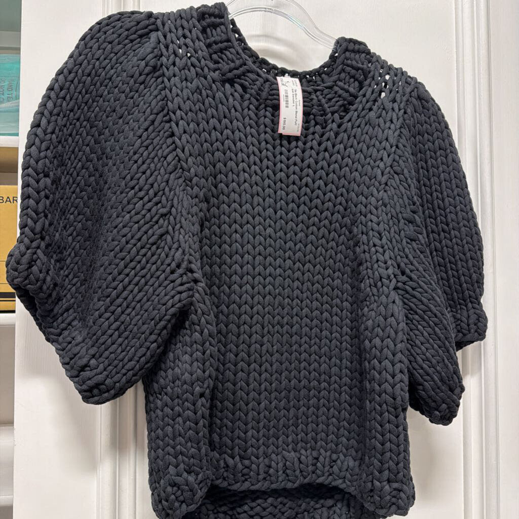 Black Cotton Blend Puff Knit Sweater