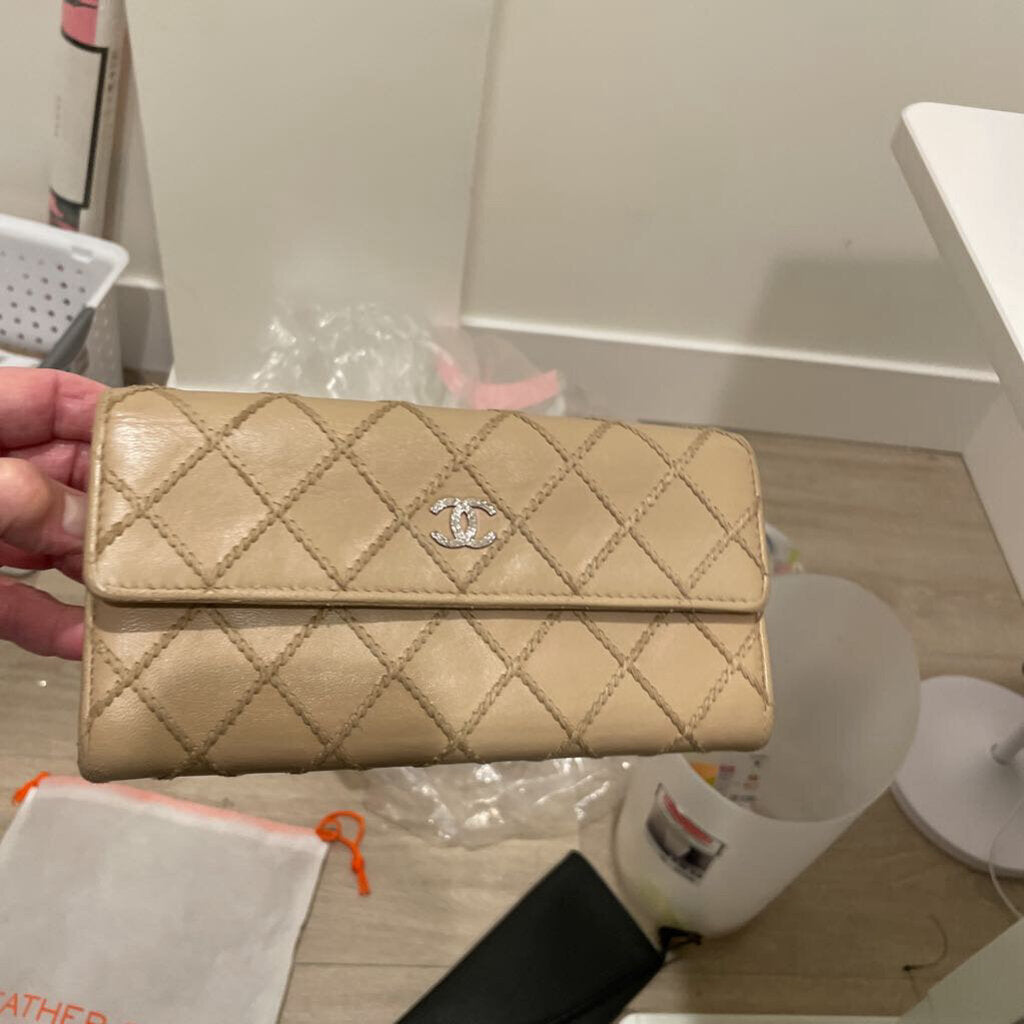 Tan Quilted Long Wallet