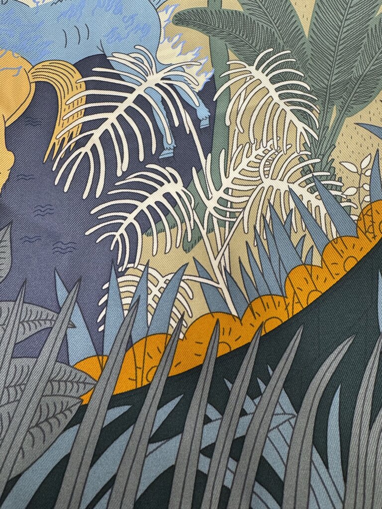 Green/Blue "Le Carnaval des Animaux" Silk Scarf, 90