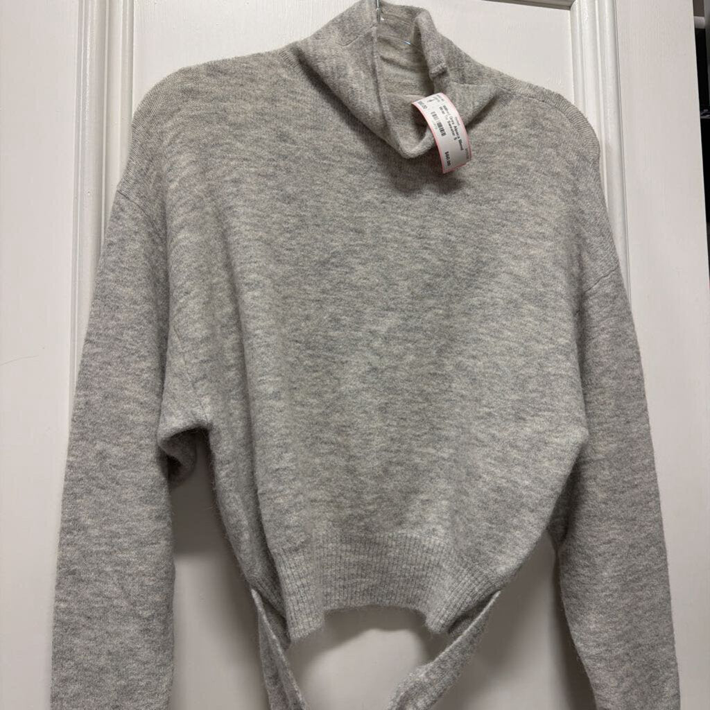 Grey Alpaca Blend Wrap Tie Sweater