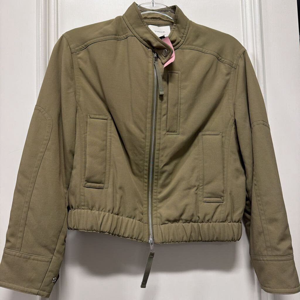Green Cotton Cropped Bomber Jacket