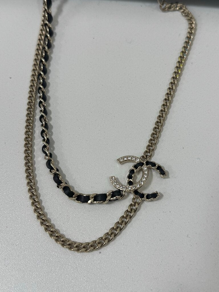 Gold Tone Crystal CC Dual-Strand Necklace
