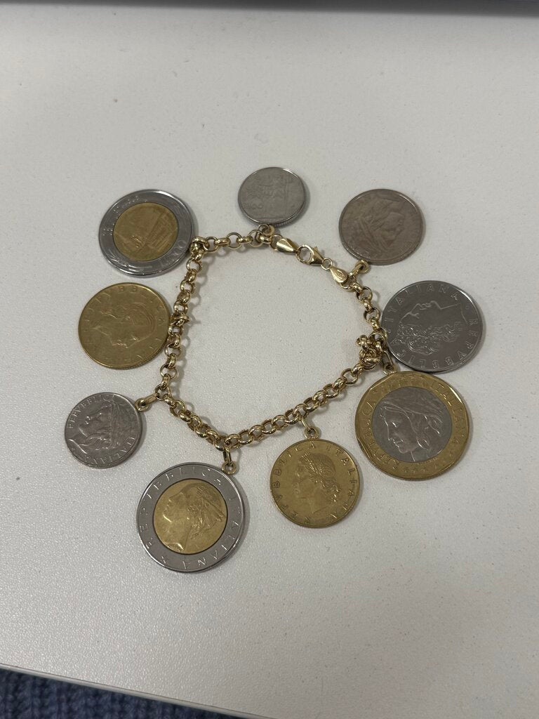 Gold-Tone Italian Lire Coin Charm Bracelet