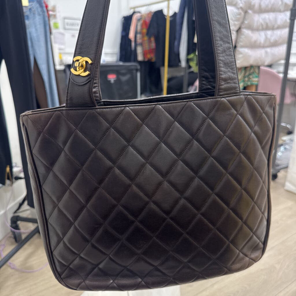 Dark Brown Quilted Matelasse Tote