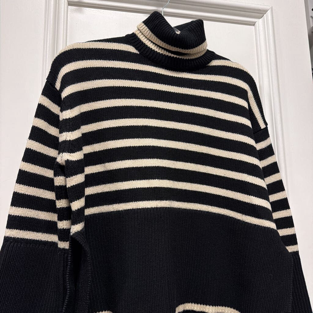 Cream/Black Wool Cotton Striped Turtleneck