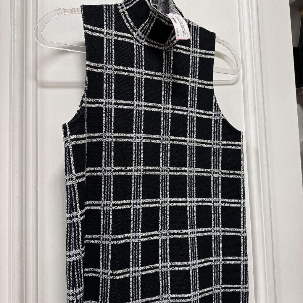 Black/White Viscose Sleeveless Mock Neck Top