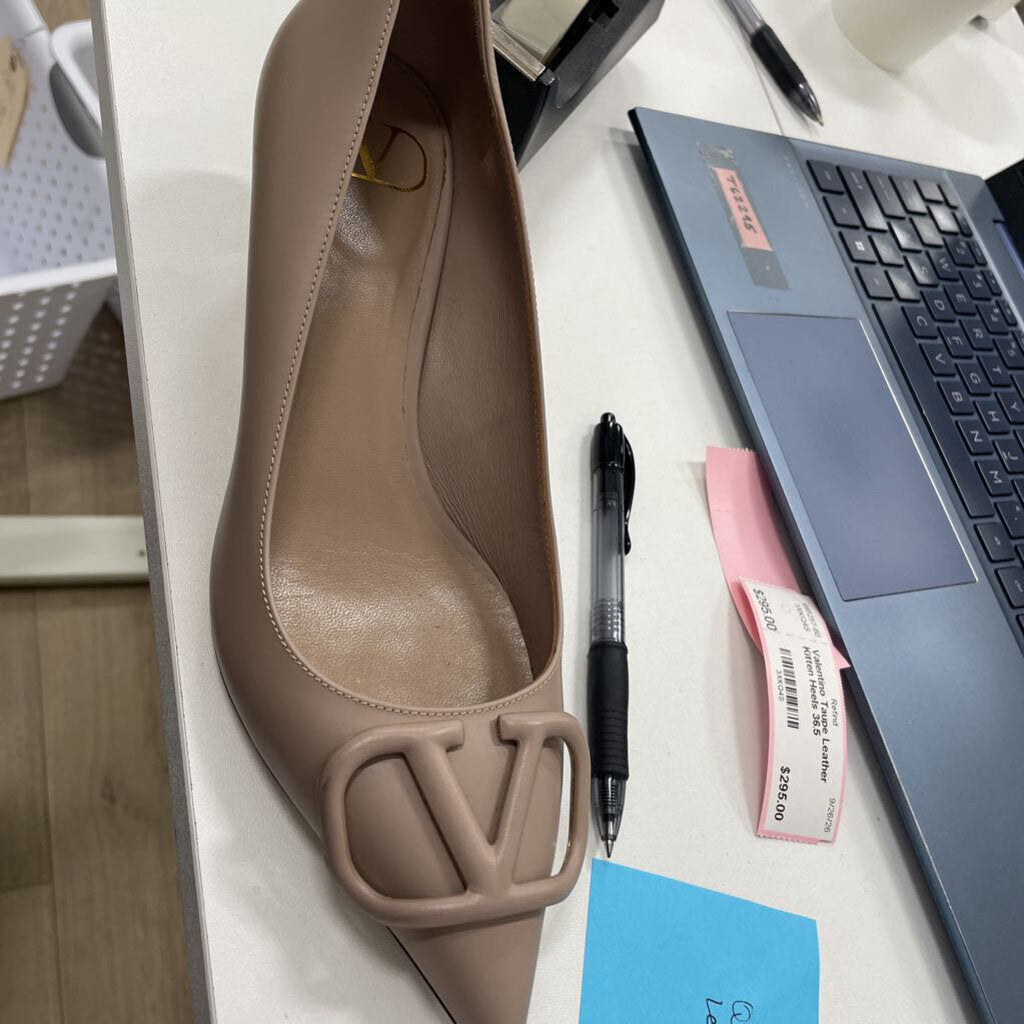 Taupe Leather Kitten Heels