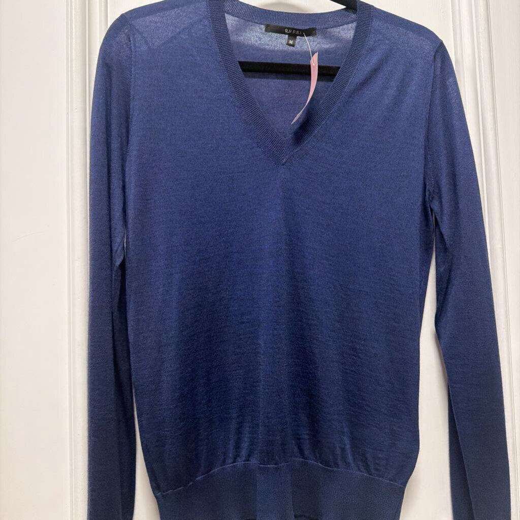 Navy Cashmere Silk Blend V Neck Sweater
