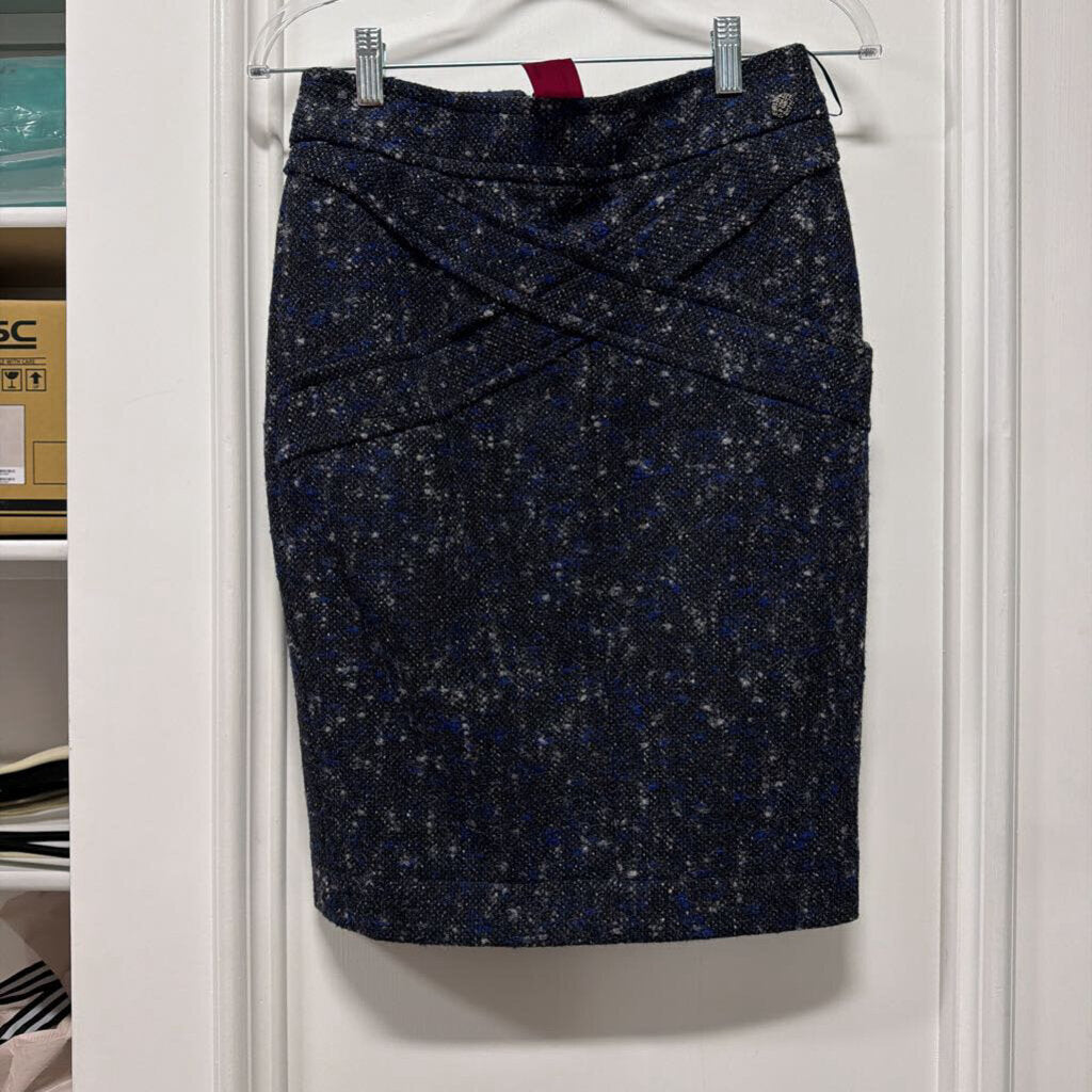 Black/Navy Wool Pencil Skirt