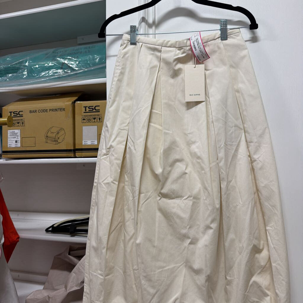 Cream Cotton Pleated Midi Skirt (NWT est 198)
