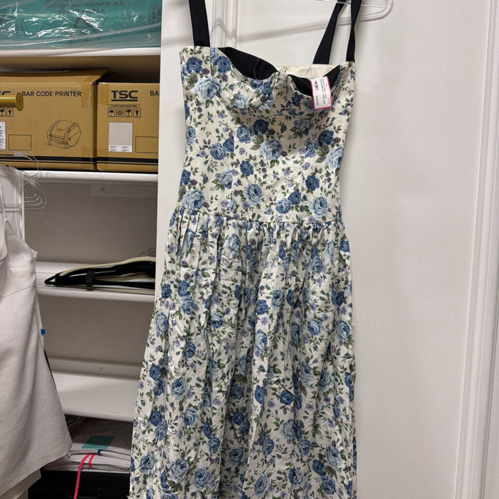 White Floral Print Midi Dress (620)