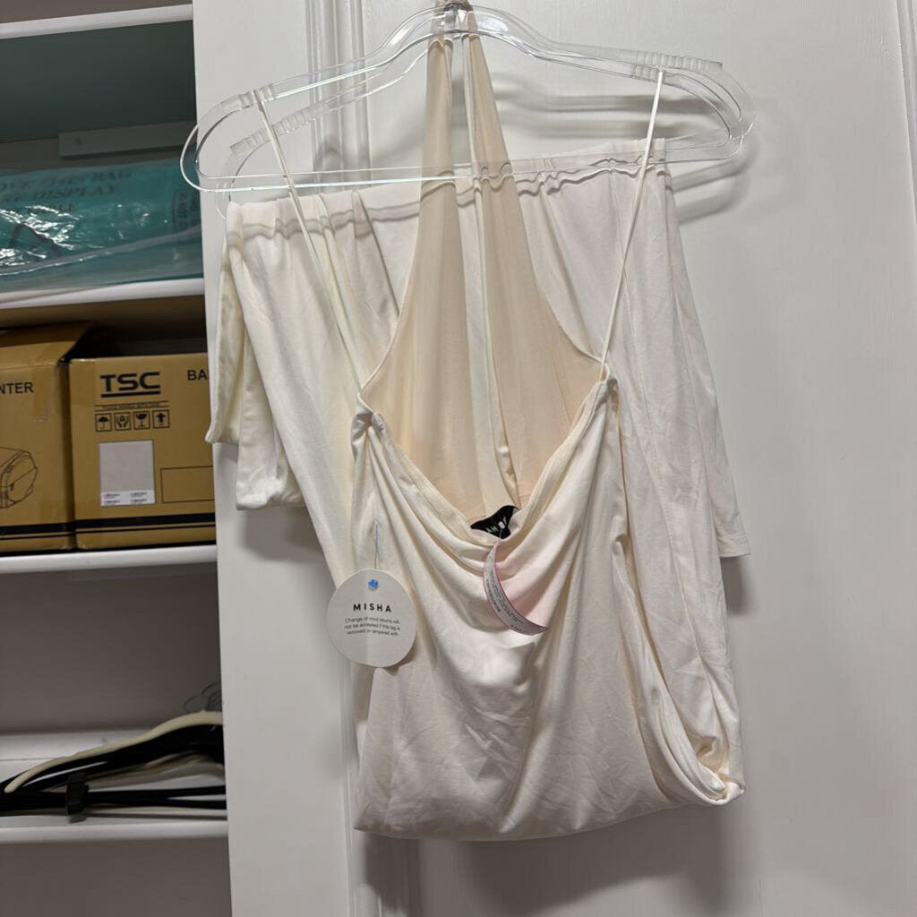 White Cupro Plunge Maxi Dress (est 430)