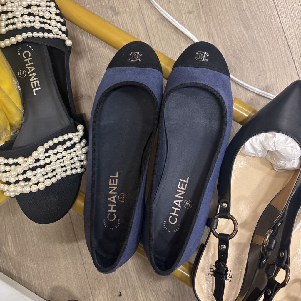 Blue/Black Cap Toe Flats