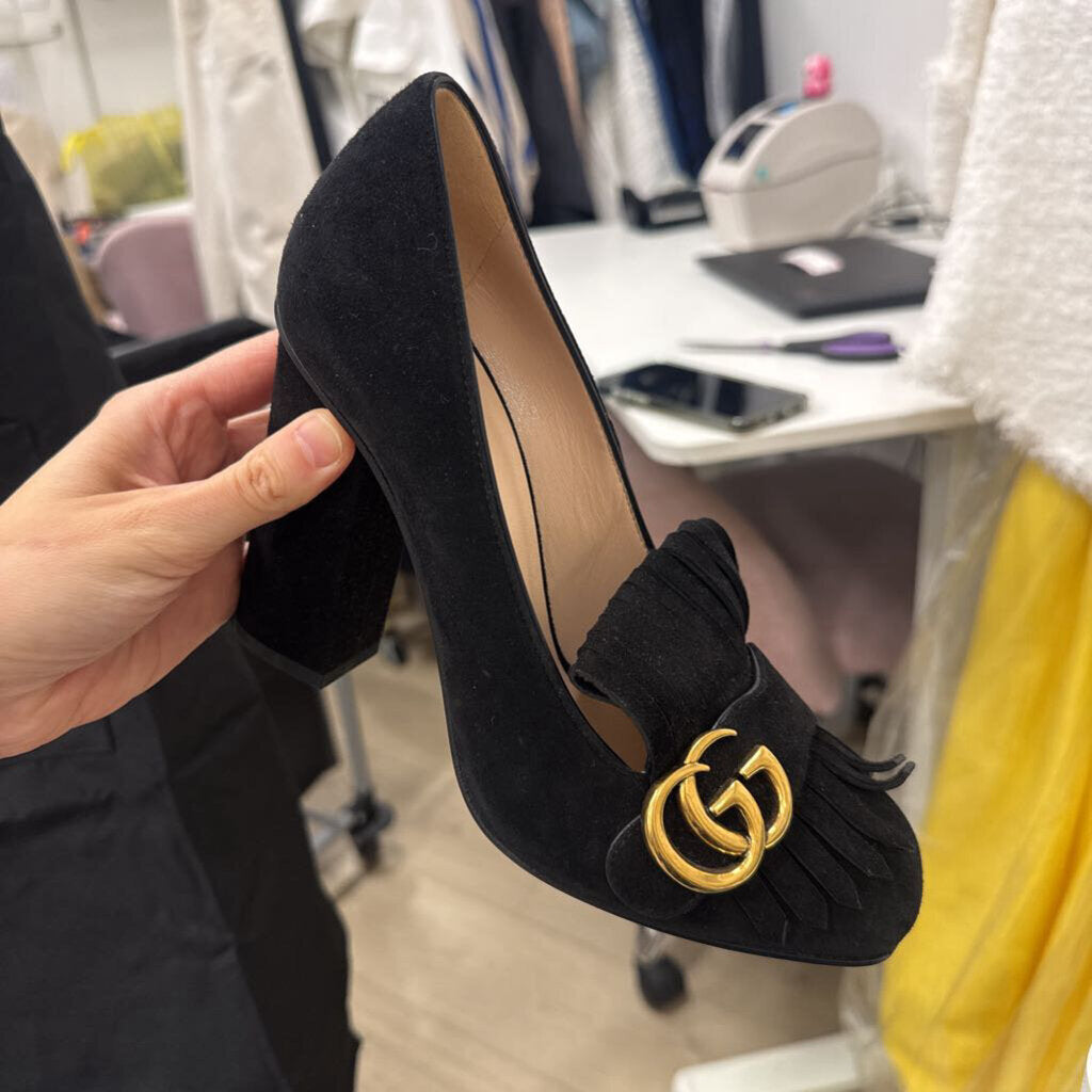 Black Suede Heeled Loafers (new)