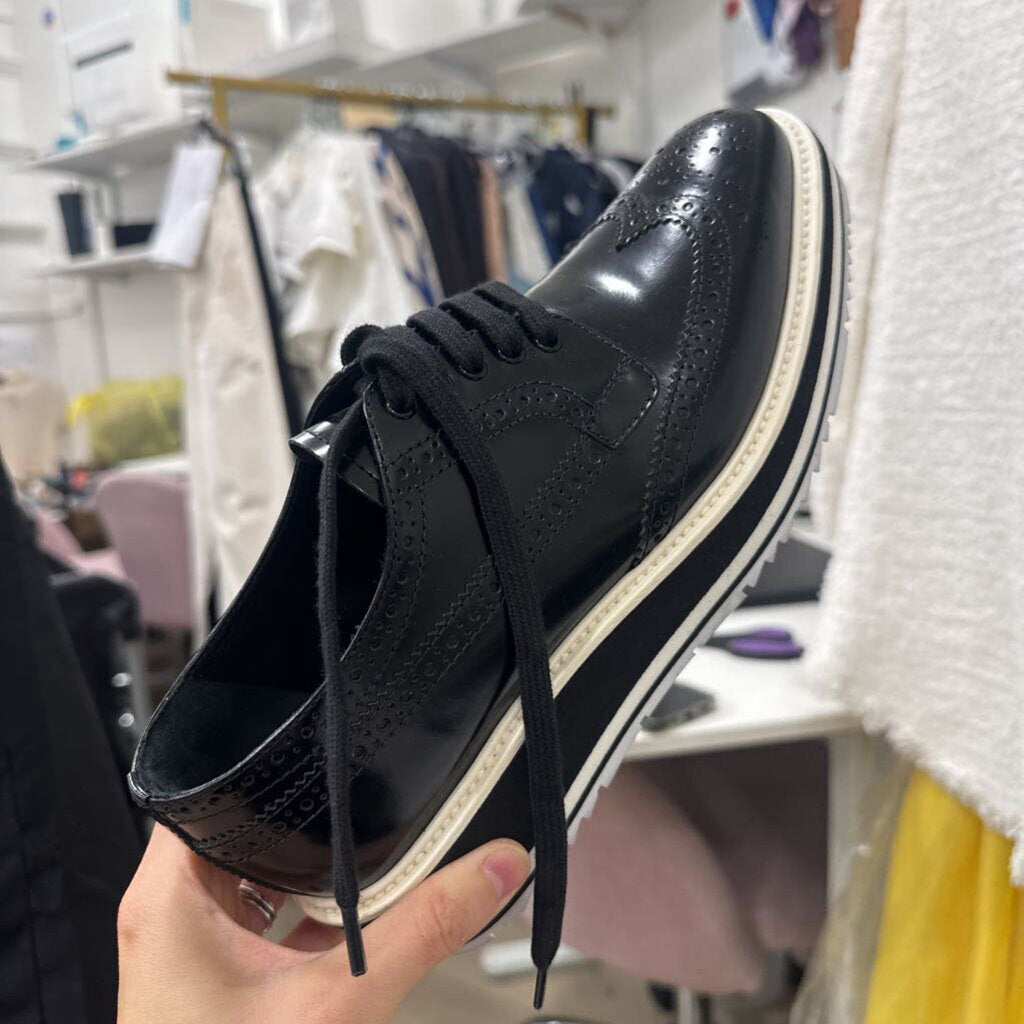 Black Leather Platform Oxfords