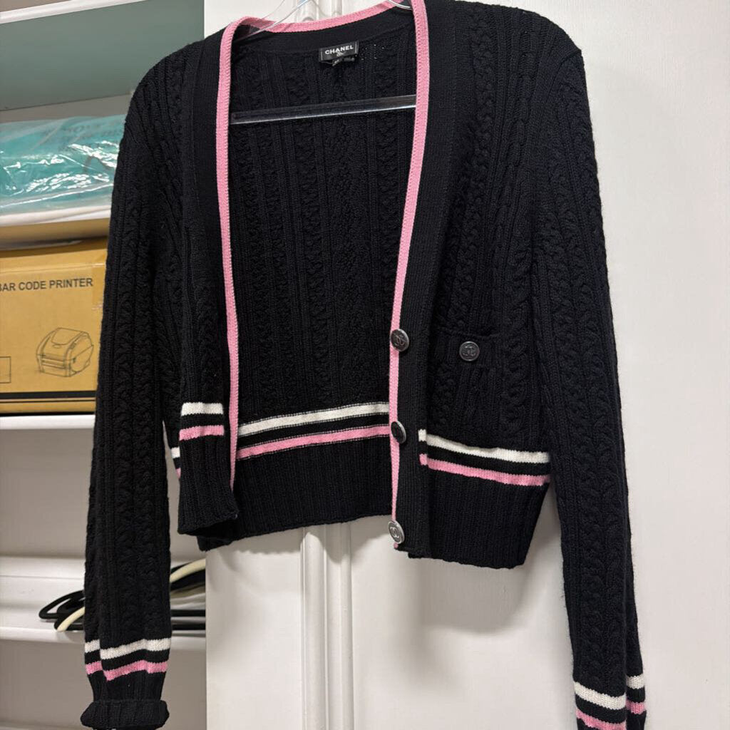 2023 Black Cashmere Cable Knit Cardigan Sweater