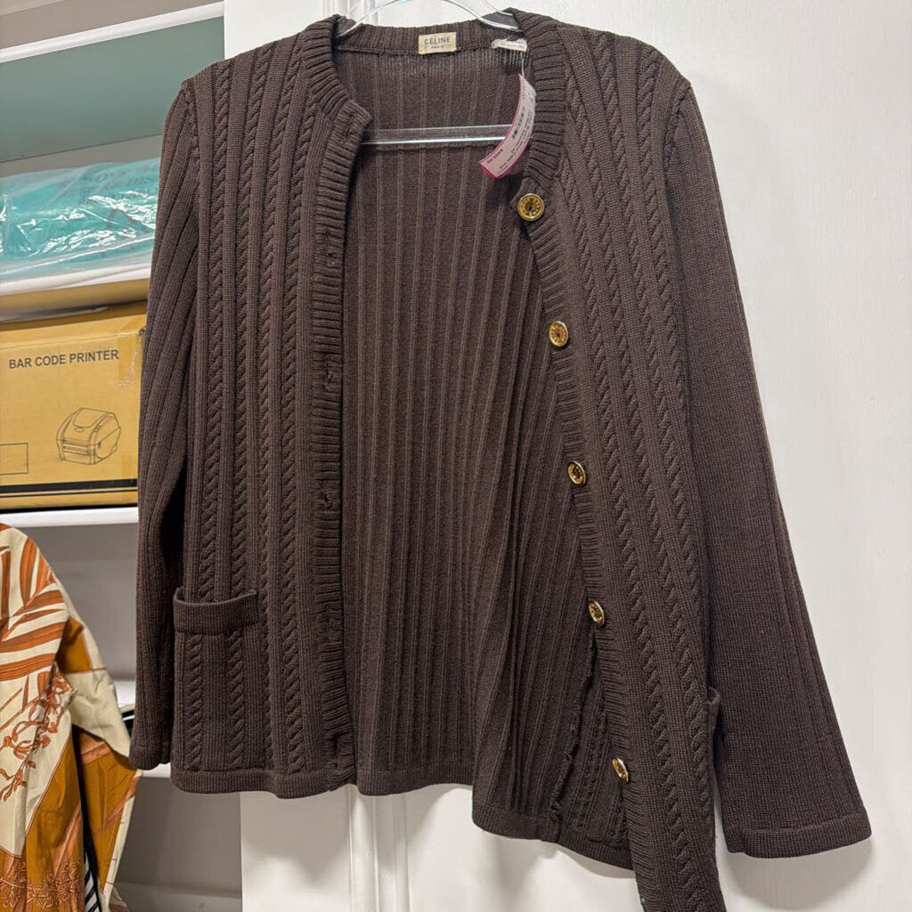 Brown Wool Cable Knit Cardigan Sweater