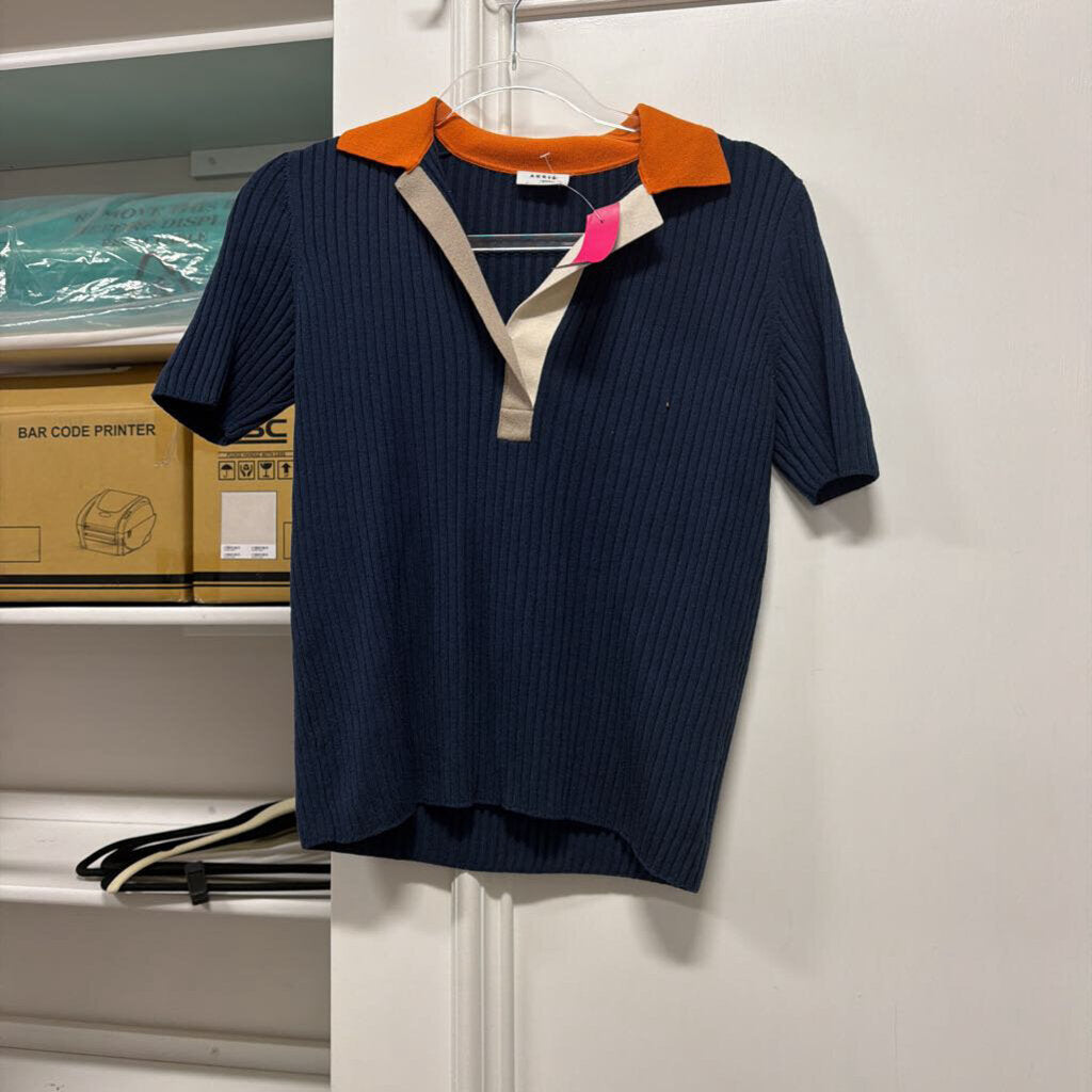Navy Wool Ribbed Sweater
