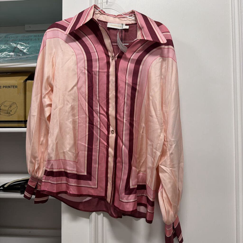 Pink Silk Button Up Top