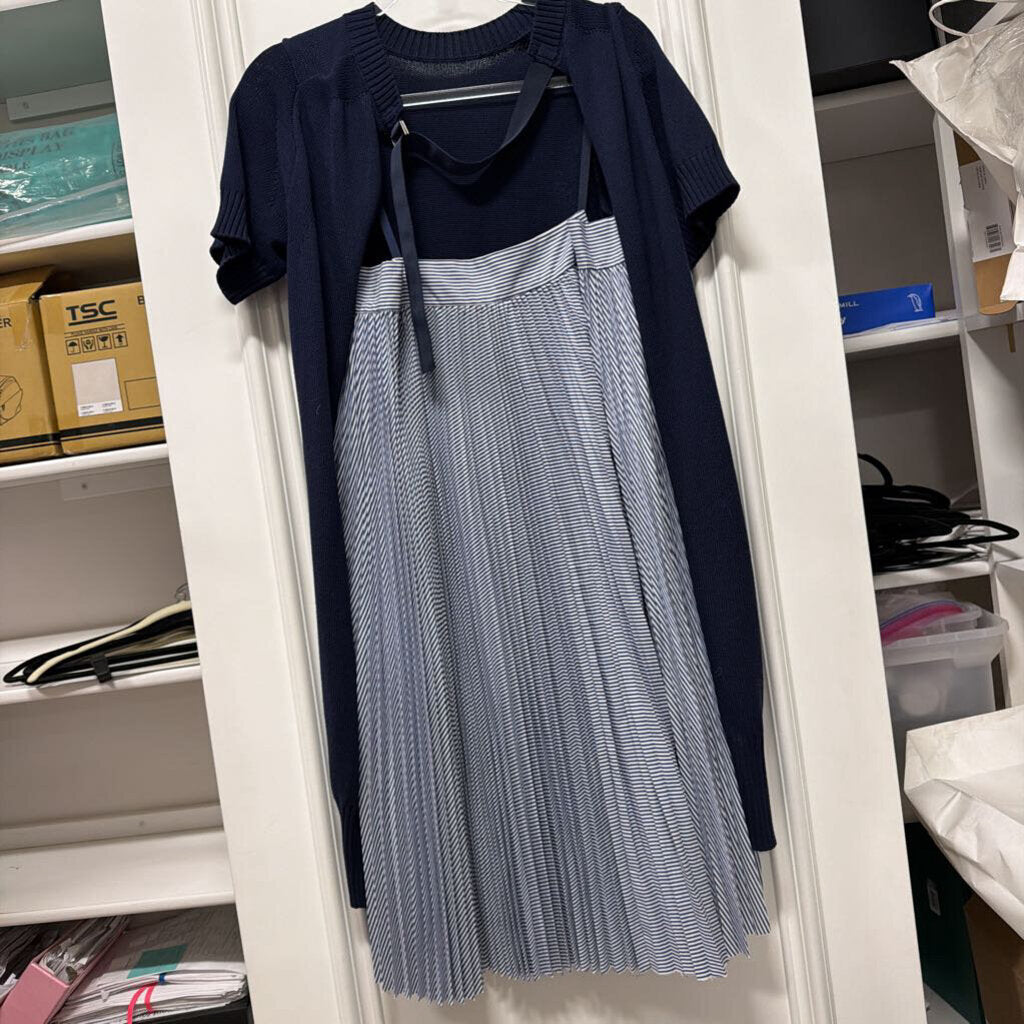 Navy/White Cotton/Poly Stripe Midi Dress