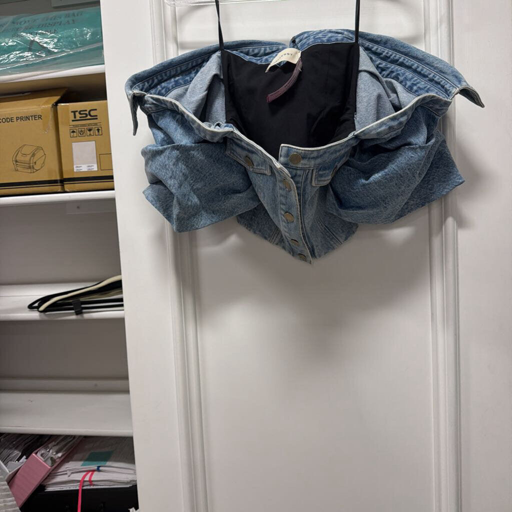 Denim Puff Sleeve Top (NWT)