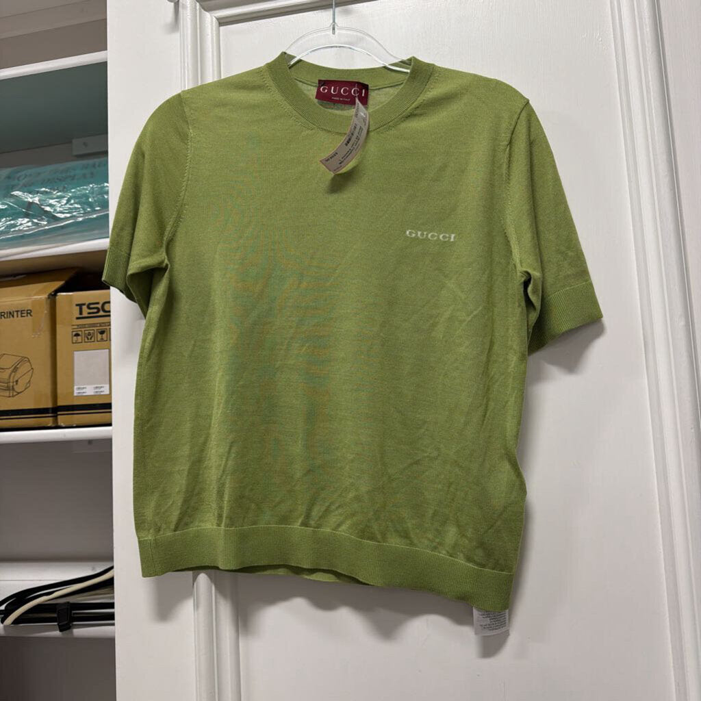 Green Cashmere/Silk Blend SS Logo Sweater