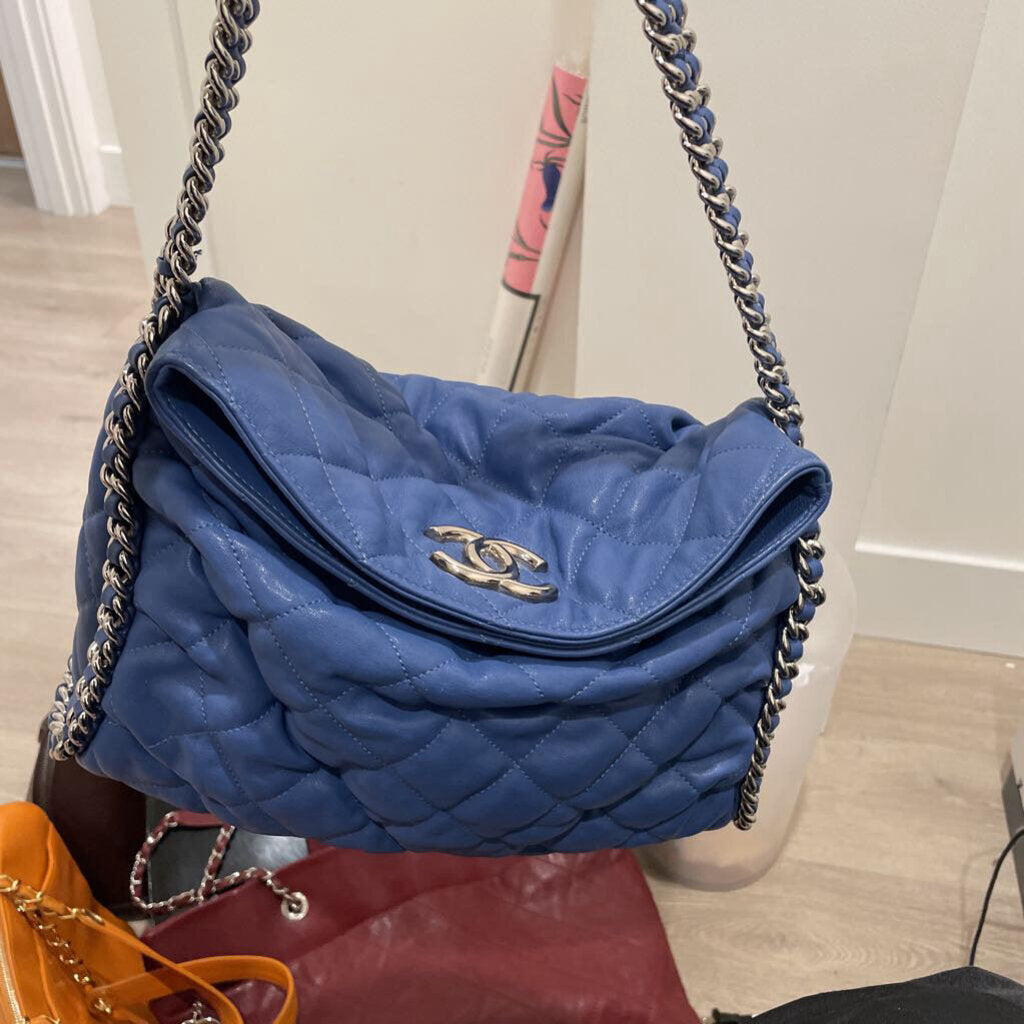Blue Quilted Chain Around Hobo