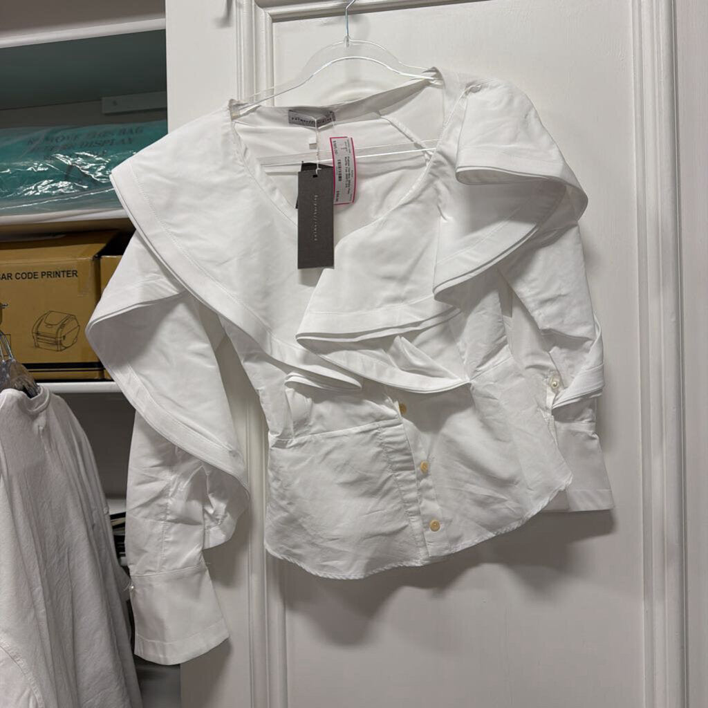 White Poly Ruffle Top (NWT)