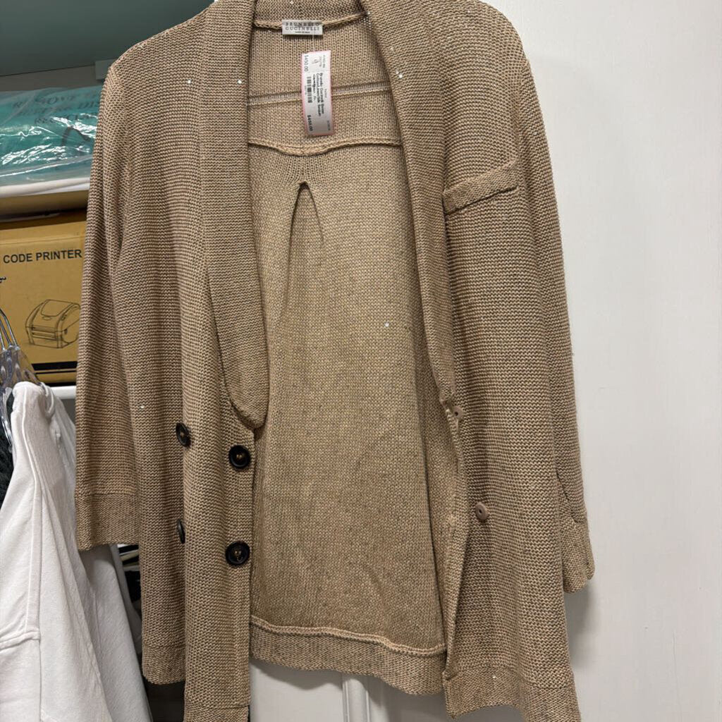 Beige Cotton/Linen/Silk Sequin Cardigan