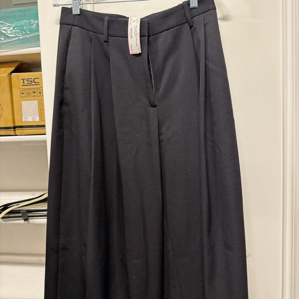 Black Wool Wide Leg Trouser